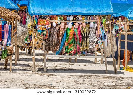 Colorful Souvenirs On Wooden Stall, Diani Beach In Kenya