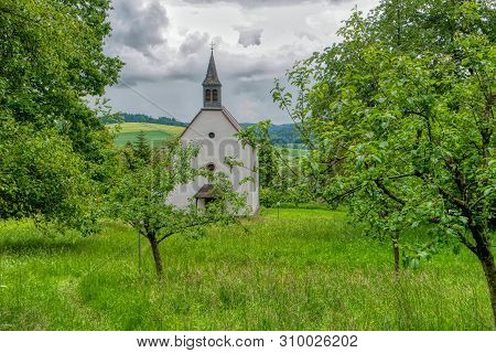 Church Of Neckarkatzenbach Along The Long-distance Hiking Trail Neckarsteig In Germany