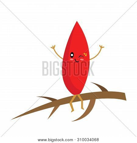 Autumn Leaf Bright And Red Sits On A Tree Branch And Winks Concept Of Nature And The Golden Season