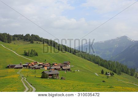 Small Village Obermutten, Canton Of Grisons, Switzerland.