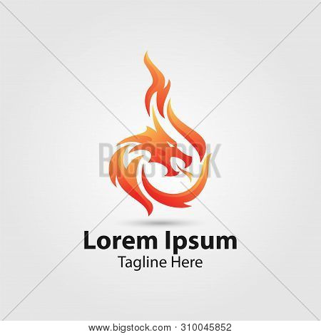 dragon fire vector logo. chinese culture symbol. hot flame dragon. fire burning animal body