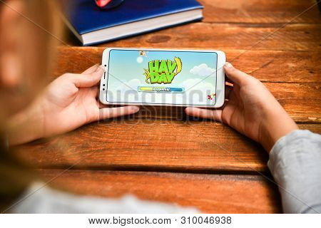 Stavropol, Russian Federation. July 5, 2019. A Man Holding A Smartphone On Which Opens A Mobile Appl