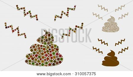 Collage Smelly Shit Icon Composed Of Round And Square Elements In Variable Sizes, Positions And Prop