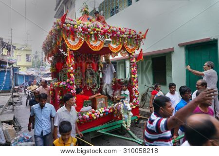 Howrah, West Bengal, India - July 22nd 2018 : Decoated Rath, Chariot, Of God Jagannath, Balaram And 