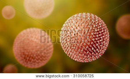 Measles Viruses. 3d Illustration Showing Structure Of Measles Virus With Surface Glycoprotein Spikes