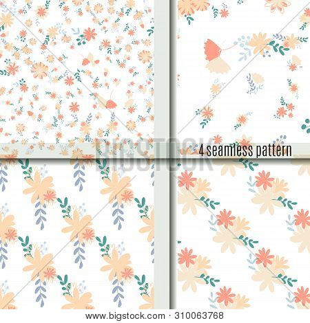 Set Seamless Pattern Bouquets Of Simple, Clear, Ordinary Flowers Bright And Cute