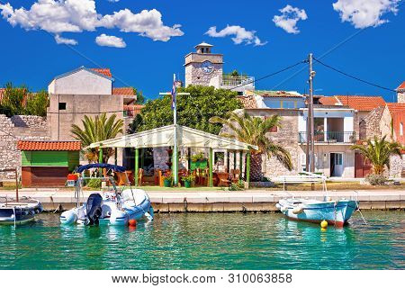 Colorful Waterfront Of Krapanj Island,  Sea Sponge Harvesting Village, Sibenik Archipelago Of Croati