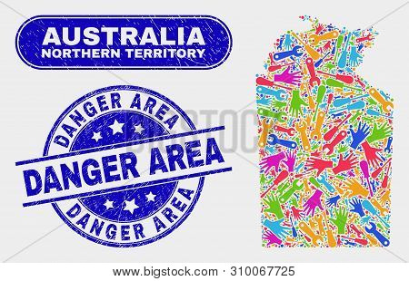 Productivity Australian Northern Territory Map And Blue Danger Area Grunge Stamp. Colored Vector Aus