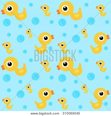 Seamless Pattern Yellow Duck On Blue Background