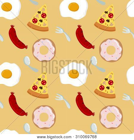 Seamless Pattern Colorful Hand Draw Fast Food.
