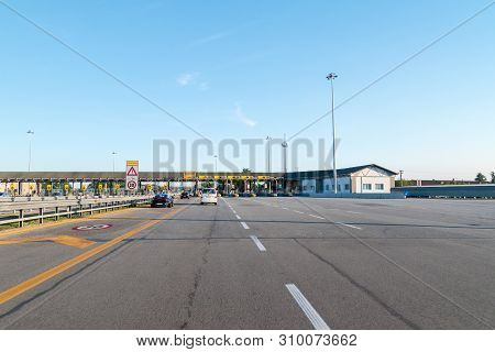 Turin, Italy - June 1, 2019: Toll Station On Highway Tronco A6 Torino - Savona.