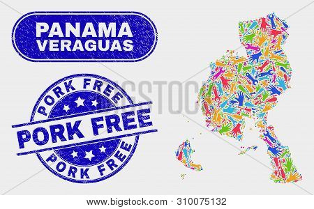 Assembly Veraguas Province Map And Blue Pork Free Grunge Seal Stamp. Colorful Vector Veraguas Provin