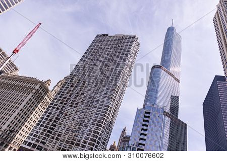 Chicago Illinois City Skyscrapers, Blue Sky Background