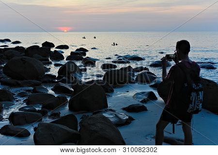 Man Capture The Sunset On Koh Kut, Trat, Thailand