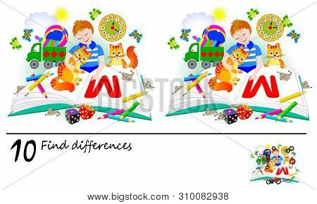 Logic Puzzle Game For Children And Adults. Need To Find 10 Differences. Printable Page For Baby Brai