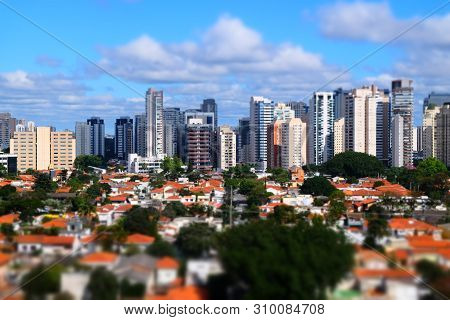 Miniature Rooftop View Of Downtown Skyscraper Buildings By Tilt-shift In Sao Paulo Brazil