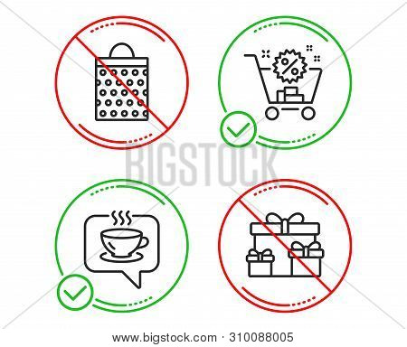 Do Or Stop. Shopping Cart, Coffee And Shopping Bag Icons Simple Set. Surprise Boxes Sign. Discount, 