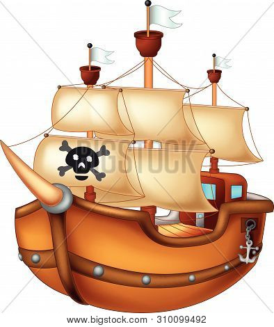 Funny Wood Ship Cartoon For Your Design