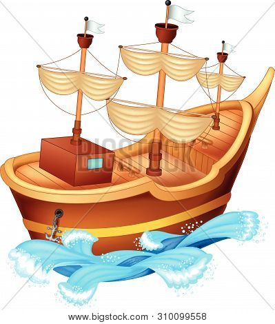 Funny Wood Ship Cartoon For Your Design