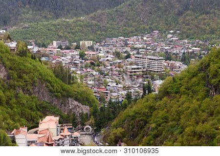 Top View Of Borjomi, Balneological And Climatic Resort In Georgia At Altitude 800 Meters Above Sea