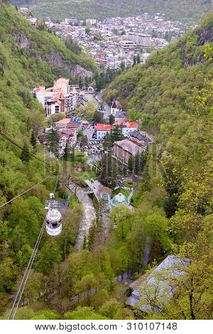 Borjomi, Georgia - May, 04 - 2019: Top View Of Borjomi, Balneological And Climatic Resort In Georgia
