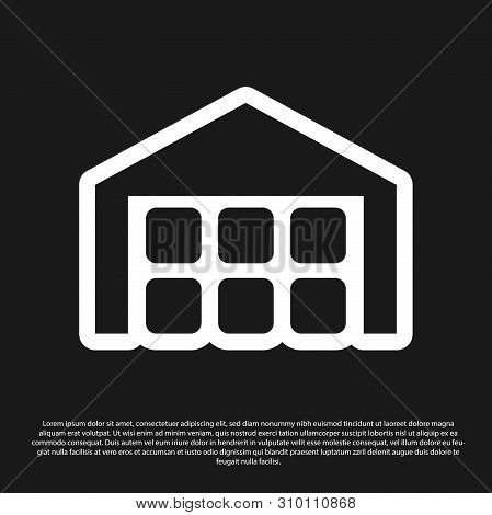 Black Warehouse Icon Isolated On Black Background. Vector Illustration