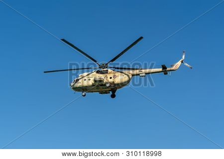 Suez, Egypt - November 5, 2017: A Mil Mi-8 Hip Helicopter Patrolling The Suez Canal In Egypt.