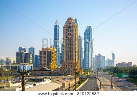 Dubai, Uae United Arabs Emirates - 29 May, 2019: Arjaan Building And Dubai Marina Skyscrapers At The