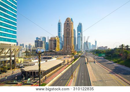 Dubai, Uae United Arabs Emirates - 29 May, 2019: Arjaan Building And Dubai Marina Skyscrapers At The