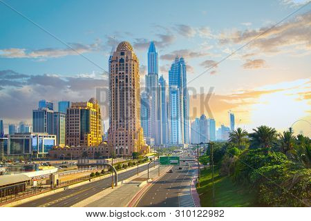 Dubai, Uae United Arabs Emirates - 29 May, 2019: Arjaan Building And Dubai Marina Skyscrapers At The
