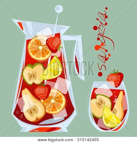 Traditional Spanish Drink. Sangria. Summer. Vector Illustration
