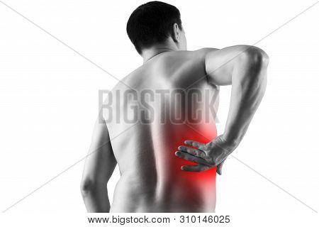 Kidney Stones, Pain In A Man's Body Isolated On White Background, Chronic Diseases Of The Urinary Sy