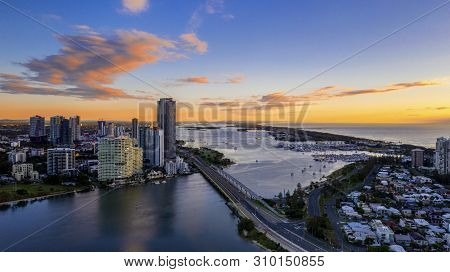 Gold Coast, Australia - May 05 2019: Aerial View Over Sundale Bridge And Gold Coast Surrounds, With 