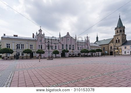 Sanok, Poland - July 2, 2019: Main Square In A City Of Sanok, Poland.