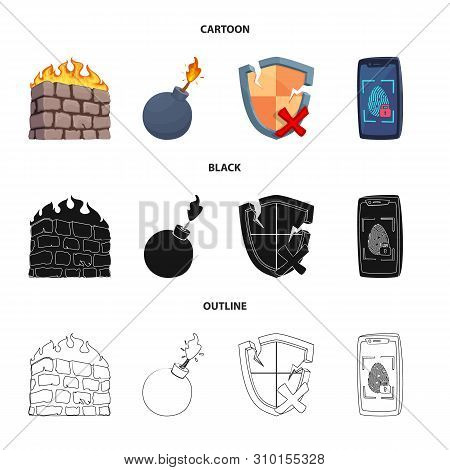 Vector Illustration Of Virus And Secure Icon. Set Of Virus And Cyber Vector Icon For Stock.