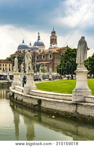 Padua, Italy - May 25, 2019: View At Statues At Prato Della Valle Square In Padua, Italy. It Is The 