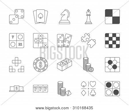 Line Design Icon Set Of Puzzle, Casino And Board Video Game And Esport Concept. Editable Stroke Vect
