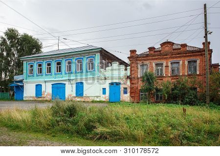 Russian Village In Summer. Historical Residential Houses. Village Of Visim, Sverdlovsk Region, Russi
