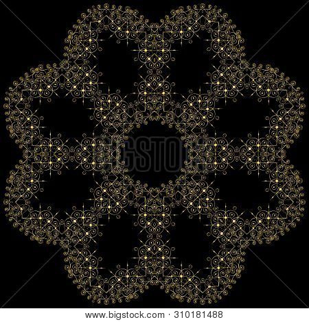 Geometrical Abstract Vector Art Deco Pattern From Gold Hand Drawn Elements. Textile Fantasy Print. W