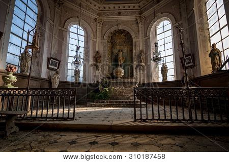 View Of The Altar Inside The Abandoned Church