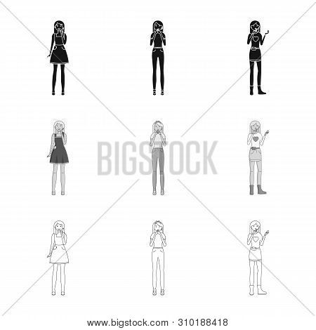 Vector Design Of Posture And Mood Icon. Set Of Posture And Female Stock Vector Illustration.