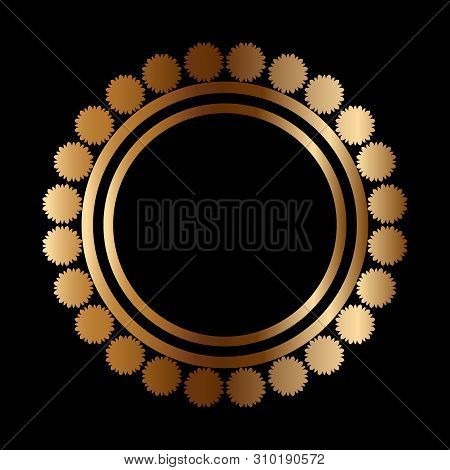 Golden Frame With Ornament In Circle On Black Background. Luxury Gold Mandala, Hand Draw Design. Ara