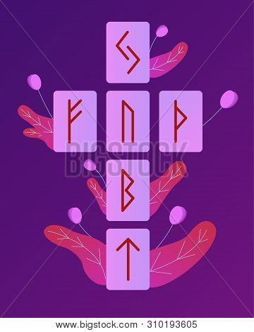 The Runes Of Scandinavia. Illustration Of Runic Layout. Senior Futark. Spiritual Esoteric. Celtic Cr