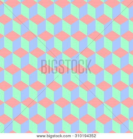Colored Cube Seamless Pattern. Endless Multicolored Cubic Background.