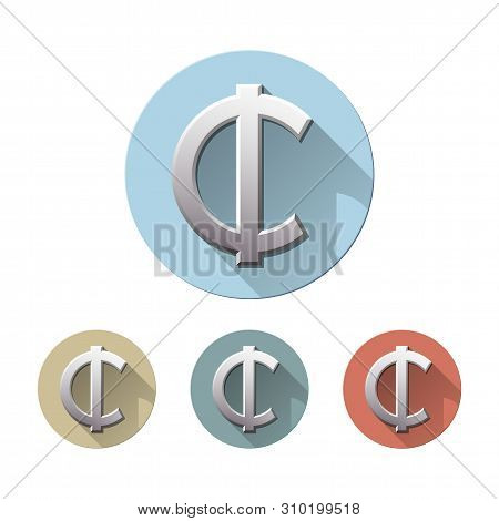 Set Of Cedi Currency Symbol On Colored Circle Flat Icons, Isolated On White. Ghana Sign Monetary Uni
