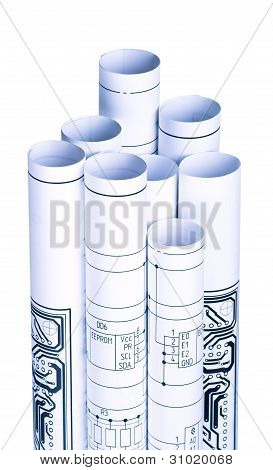 Drawings of electrical circuit rolled in a tube