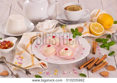 Sicilian Ricotta Cake (cassata) On White Dish.