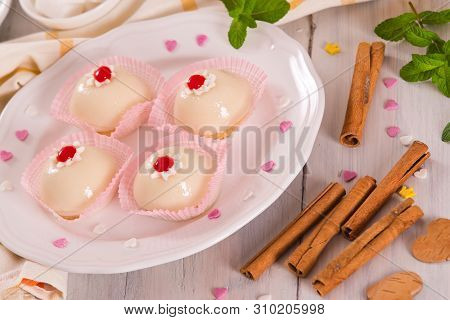 Sicilian Ricotta Cake (cassata) On White Dish.