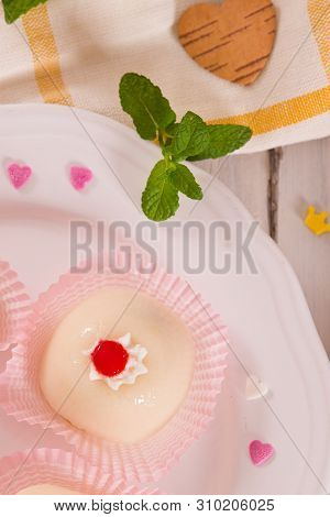 Sicilian Ricotta Cake (cassata) On White Dish.