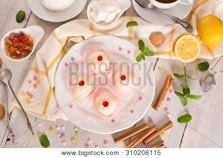 Sicilian Ricotta Cake (cassata) On White Dish.